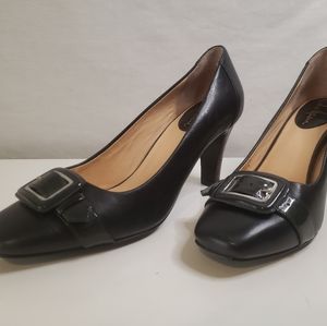 Cole haan heel buckle front black shoe nike sole